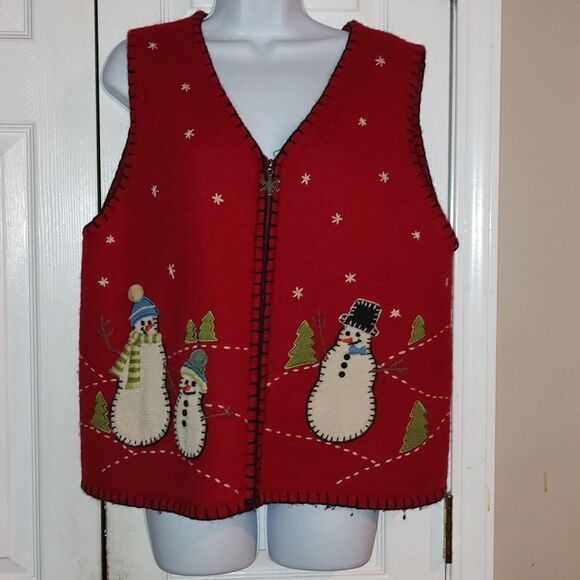 Coldwater Creek 100% wool winter snowmen holiday vest  Sz L - Picture 1 of 6